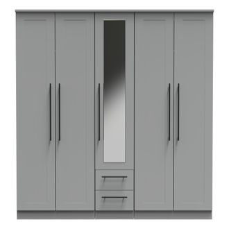 Welcome Furniture Harrow Ready Assembled Tall 5 Door 2 Drawer 1 Mirror Wardrobe in Dusk Grey - Welcome Furniture | TJ Hughes