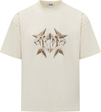 GCDS Off White Graphic Crew Neck T-Shirt