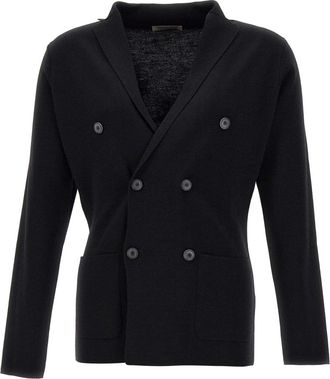 FILIPPO DE LAURENTIIS Milano Rib Double-Breasted Blazer - Heren - Blazers - Zwart - 3XL - Wol - Jassen