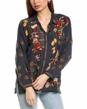 Johnny Was The Audrey Oversized Embroidered Blouse In Graphite