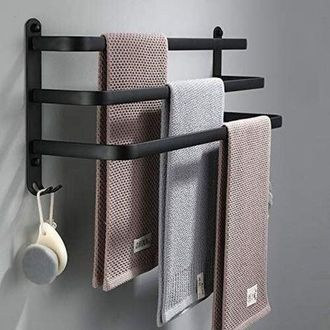 OEM Toallero De Ba&ntilde;o, Barras Adhesivas Negras Para Pared, Ideales Para Ducha Y Cocina, Barras Impermeables Para Puerta Con Gancho (40 Cm, Tres Barras)