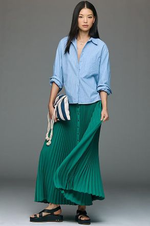 Maeve Pleated Button-Front Midi Skirt
