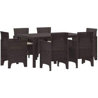 vidaXL Conjunto De Comedor De Jard&iacute;n 7 Pcs Marr&oacute;n Ratan Polt Vidaxl