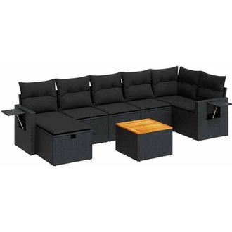 vidaXL Set De Sof&aacute;s De Jard&iacute;n Y Cojines 8 Piezas Rat&aacute;n Sint&eacute;tico Negro