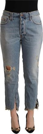 Cycle Distressed Mid Waist Cropped Denim Jeans - Dames - Cropped Jeans - Blauw - W34 - Denim - Jeans