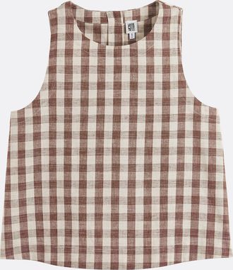 La Redoute Collections Mouwloze top met ruitjesprint in katoen en linnen
