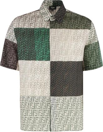 Fendi Overhemden, Heren, Veelkleurig, M, Linnen, Gedrukt linnen overhemd