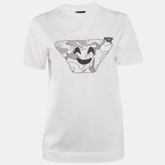 Emporio Armani White Embroidered Cotton T-Shirt