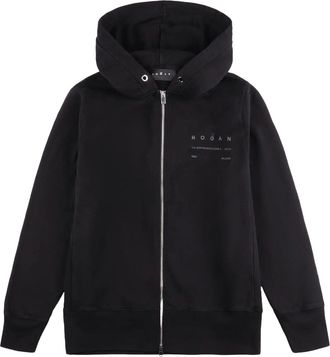 Hogan Refined Black Zip Hoodie In Virgin Wool