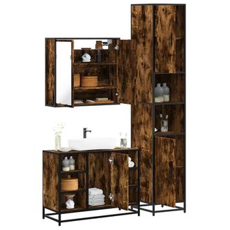 Berkfield Home 3 Piece Bathroom Furniture Set Smoked Oak Engineered Wood in Brown