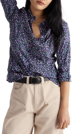 Seasalt Cornwall Larissa Printed Organic Cotton Button-Up Shirt in Flax Flower Bright Orchid at Nordstrom, Size 4 Us