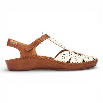 Pikolinos Pikolinos Womens Tan Cream Leather Cushioned Wedge Sandal Shoes - P-Vallarta