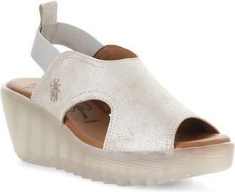 FLY London Liku Slingback Platform Wedge Sandal in Pearl at Nordstrom, Size 10-10.5Us