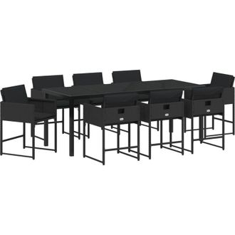 vidaXL Conjunto De Comedor De Jard&iacute;n 9 Pcs Negro Rat&aacute;n Sint&eacute;tico Vidaxl