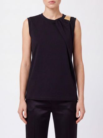 Elisabetta Franchi Top smanicato in cotone con drappeggio e logo metallico