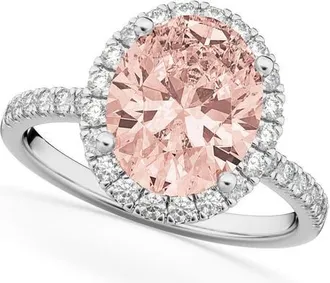 Allurez Oval Cut Halo Morganite & Diamond Engagement Ring 14K White Gold 2.81ct in 2.81Ct/white Gold at Nordstrom, Size 8.5
