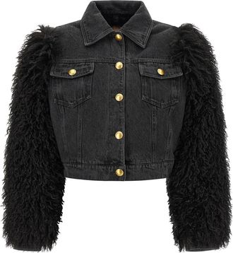 Twinset Jassen, Dames, Zwart, S, Denim, Cropped Denim Jacket