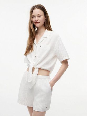 Tommy Hilfiger Crinkle Tie Front Short Sleeve Shirt