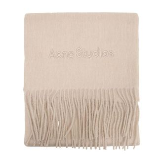 Acne Studios Logo-Embroidered Wool Scarf - Beige
