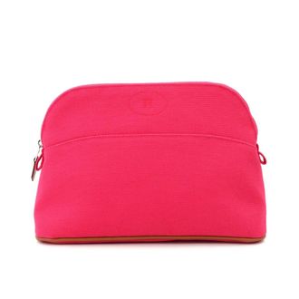 Herm&egrave;s Pink Cotton Canvas Leather Pouch (Pre-Owned)