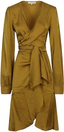 Nouvelle/Silk95Five Gouden V-hals Wijdvallende Jurk - Dames - Wikkelkleedje - Groen - XS - Kleedjes