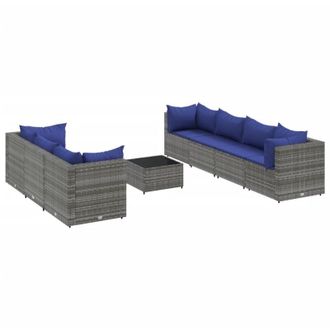 vidaXL Set De Muebles De Jard&iacute;n 8 Pzas Y Cojines Rat&aacute;n Sint&eacute;tico Gris Vidaxl
