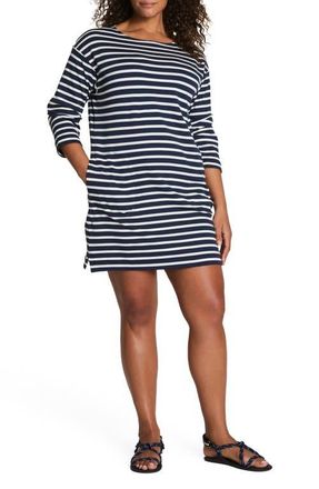 Spanx Cool Cotton Boatneck Dress in Yacht Strip Black at Nordstrom, Size X-Small