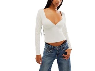 Free People Duo Corset Long Sleeve Womens Clothing Ivory : LG (Womens 12), Nylon/Spandex