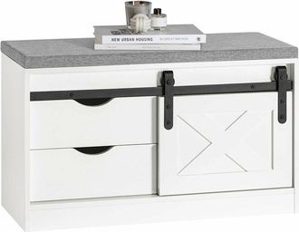 SoBuy SoBuy Hallway Storage Bench with a Sliding Door and Seat Cushion,FSR153-W