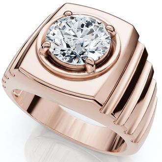 Pompeii3 Mens 2Ct Certified Ridged Solitaire Ring Gold Lab Grown