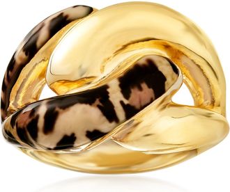 Ross-Simons Italian Leopard-Print Enamel Link Ring in 18kt Gold Over Sterling