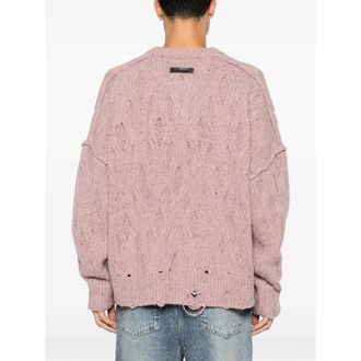 Represent Distressed Cable-Knit Sweater - Pink