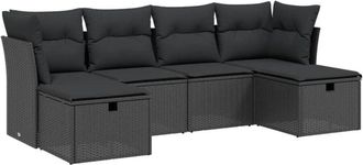 vidaXL Set De Sof&aacute;s De Jard&iacute;n 6 Piezas Y Cojines Rat&aacute;n Sint&eacute;tico Negro Vidaxl