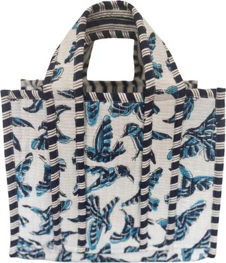 Generic Quilted Cotton Tote Bag with Hand-Block Floral Print | Lightweight Multipurpose Carry Bag for Women | Soft Fabric Shopping & Travel Handbag (Black-Whi