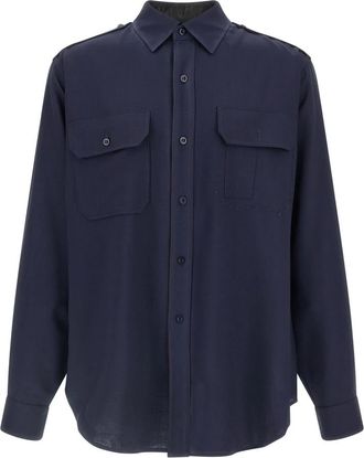 Maison Margiela Shirt met lange mouwen - Heren - Casual Overhemden - Blauw - XL - Wol - Overhemden