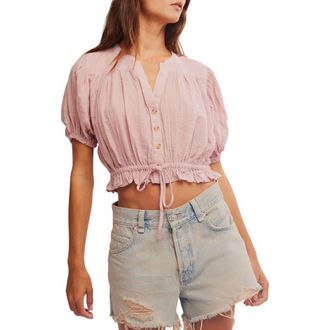 Free People Little Cloud Button-Up Crop Top in Pale Mauve at Nordstrom Rack, Size X-Large