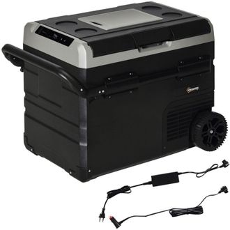 OUTSUNNY Nevera Y Congelador De Compresor Port&aacute;til 60l Refrigerador De Coche Cc 12v/24v -20&deg; Con Pantalla Led T&aacute;ctil Asa Retr&aacute;ctil Y Ruedas 71,1x46x57,1 Cm