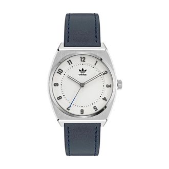 adidas Blauw Lederen Horloge Quartz Analoog Grijs - Heren - Horloges - Blauw - ONE Size - Accessoires