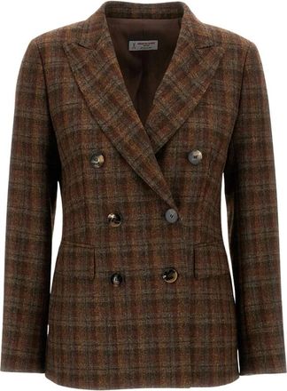 Alberto Biani Jassen, Dames, Bruin, M, Leer, Double-breasted Jacket