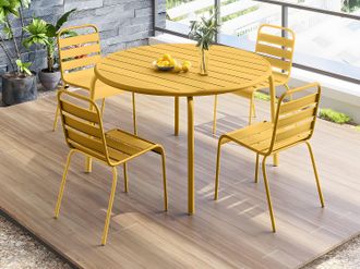 Vente-Unique Sala da pranzo da giardino un tavolo D.110 cm e 4 sedie impilabili Metallo Giallo senape - MIRMANDE di MYLIA