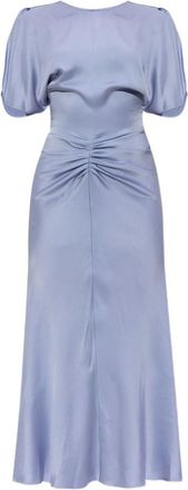 Victoria Beckham Light Blue Puff-sleeved Ruched Dress
