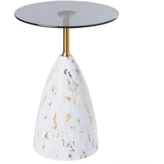 Beliani Mesa Auxiliar Redonda De Metal Mesa De Centro Peque&ntilde;a Estilo Glamuroso Efecto M&aacute;rmol Blanco Y Negro Wabby