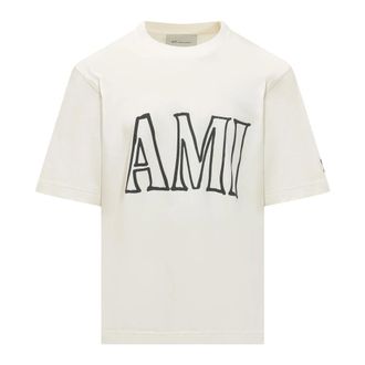 Ami T-Shirts, male, White, Size: S Cotton Print T-shirt