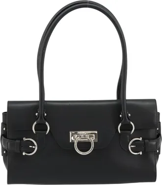 Ferragamo Gina Satchel Leather Black Leather Handbag (Pre-Owned)