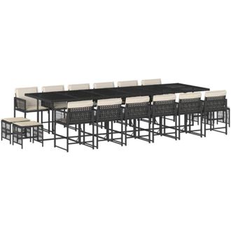 vidaXL Set De Muebles Jard&iacute;n 17 Pzas Con Cojines Rat&aacute;n Sint&eacute;tico Negro Vidaxl