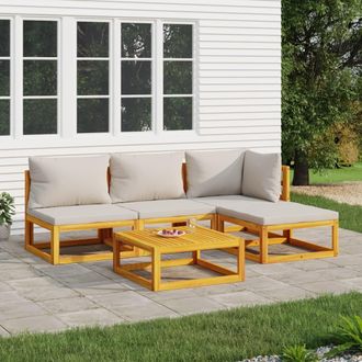 vidaXL Vidaxl - Set Muebles De Jard&iacute;n 5 Pzas Madera Maciza Y Cojines Gris Claro