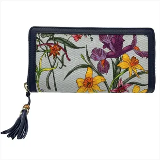 Gucci Navy Gg Leather Canvas Long Wallet (Bi-Fold) (Pre-Owned)