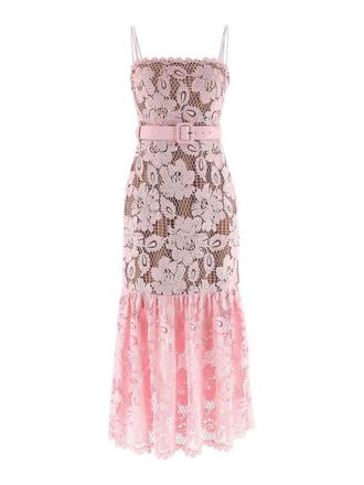 Self Portrait Pink Crochet Lace Midi Dress