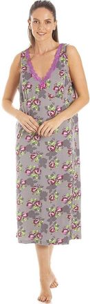 Camille Womens Sleeveless Floral Chemise - Ladies Lightweight Spandex Long Nightdress- Comfortable & Breathable Summer Nightwear Grey 10-12