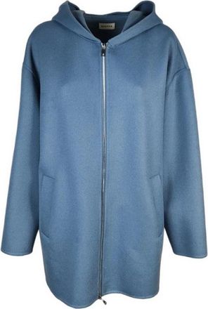 P.A.R.O.S.H. Clear Blue wollen jas met capuchon - Dames - Vesten met rits - Blauw - XL - Wol - Hoodies & sweatvesten